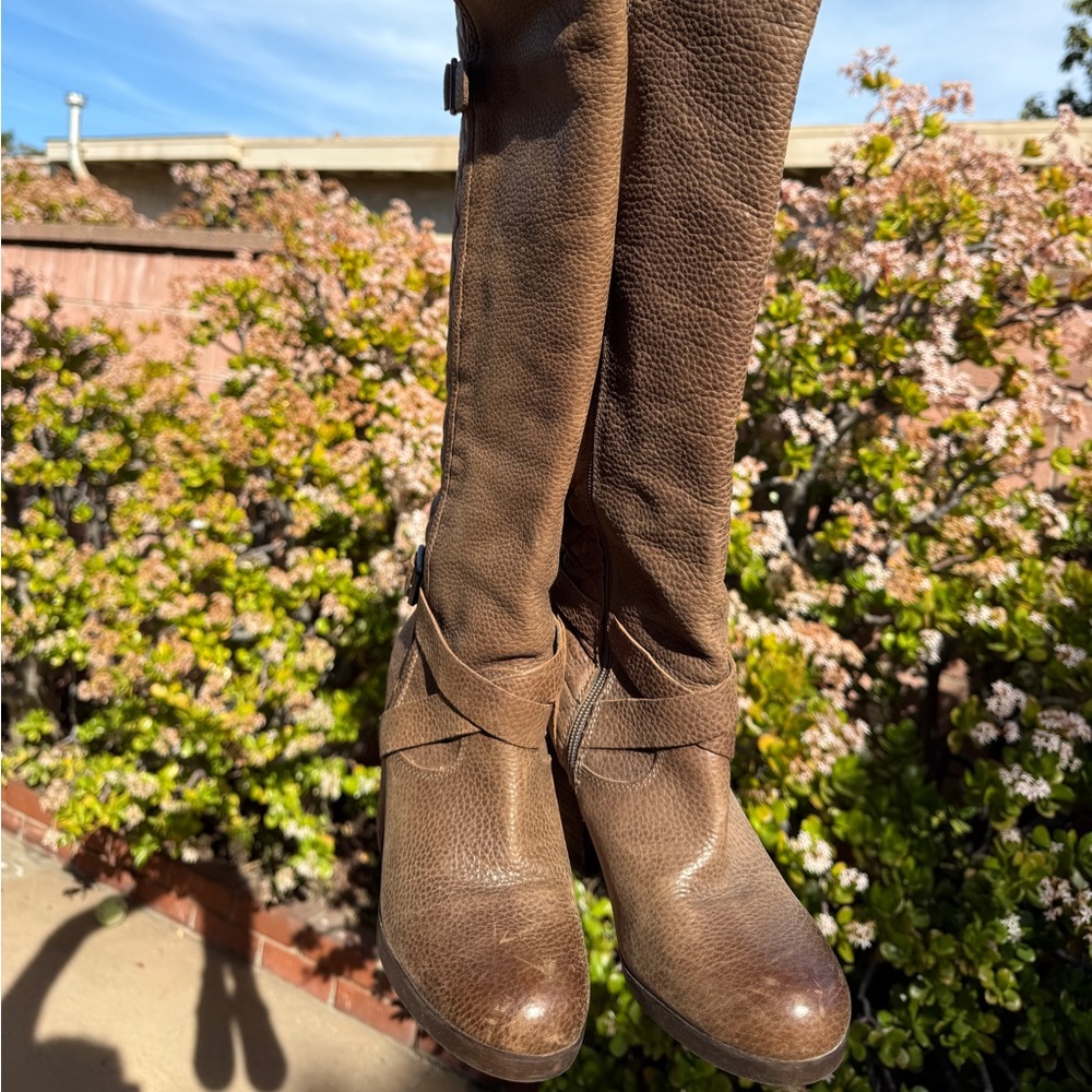 SOLD Lucky Brand Brown Knee-High Leather Boots with buckle detail